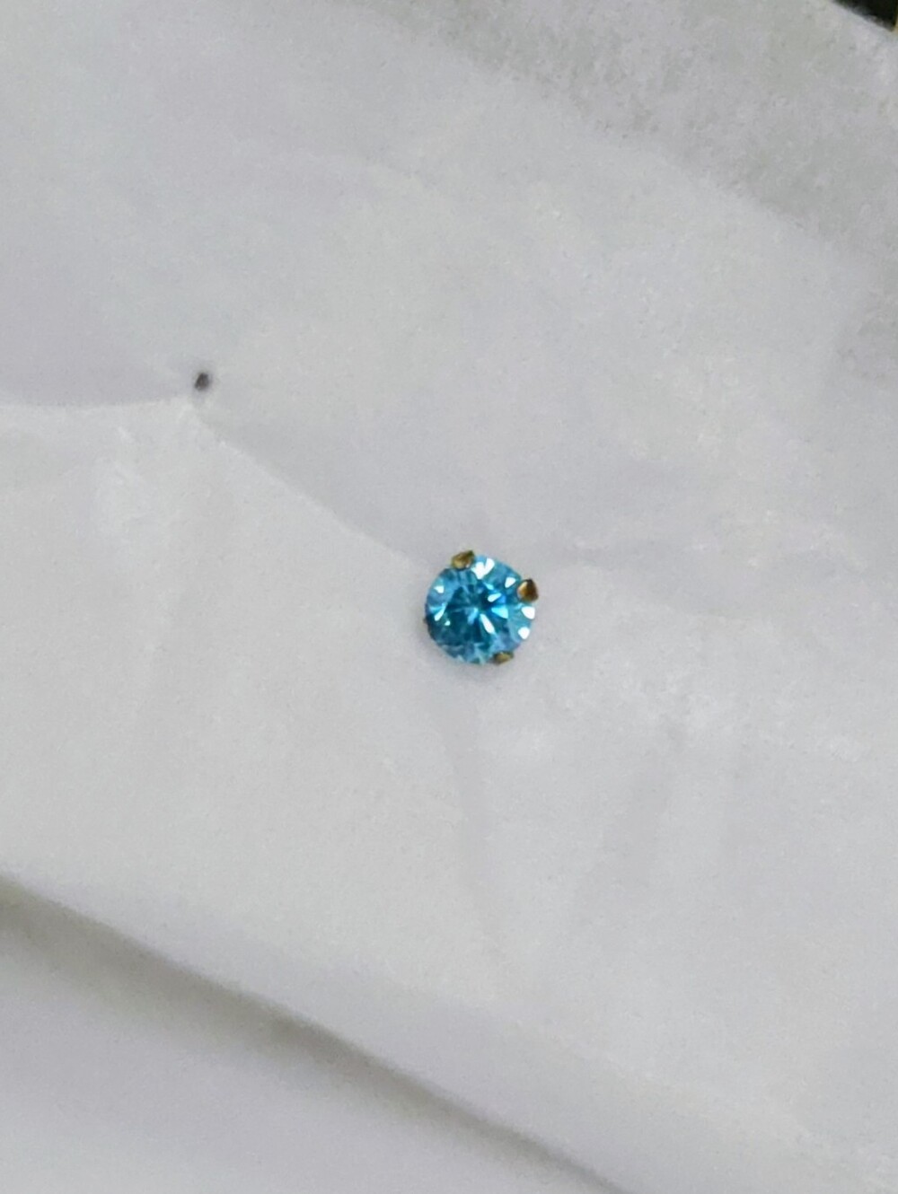 Vintage 10K Gold Swiss Blue Topaz Stud Earring Nose Ring Eye Brow Ring Single
